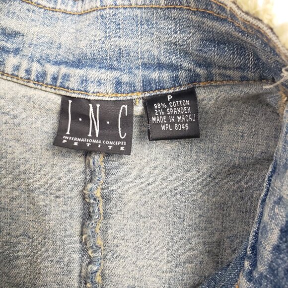 INC Concepts Petite P Denim Jacket Embroidered Flowers Womens Frog Closure Coat - Picture 6 of 16